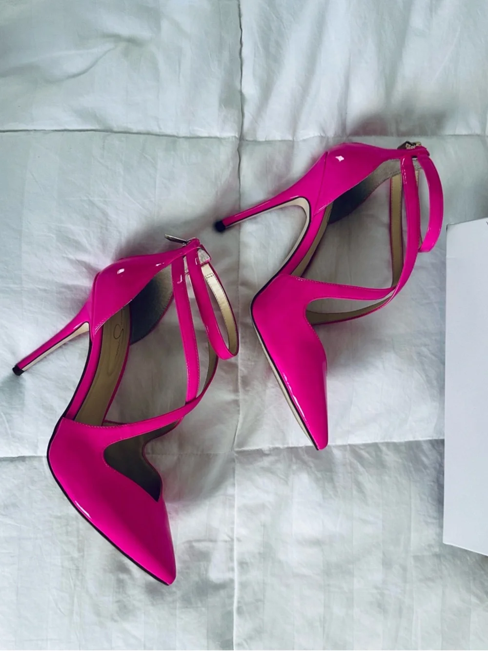 Jessica Simpson Hot Pink Patent Pointed Toe Strappy Stiletto Heels - Picture 6 of 13